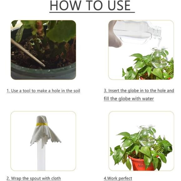 Plant Waterer Self Watering Globes Self Watering Spikes, Hand Blown Clear Glass - Picture 5 of 7